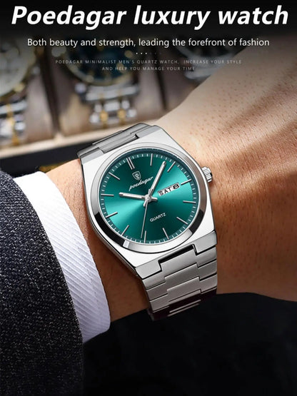 Men's Round Dial Analog Quartz Watch with Stainless Steel Strap, Business Fashion Watch, Modern Fashionable Wristwatch
