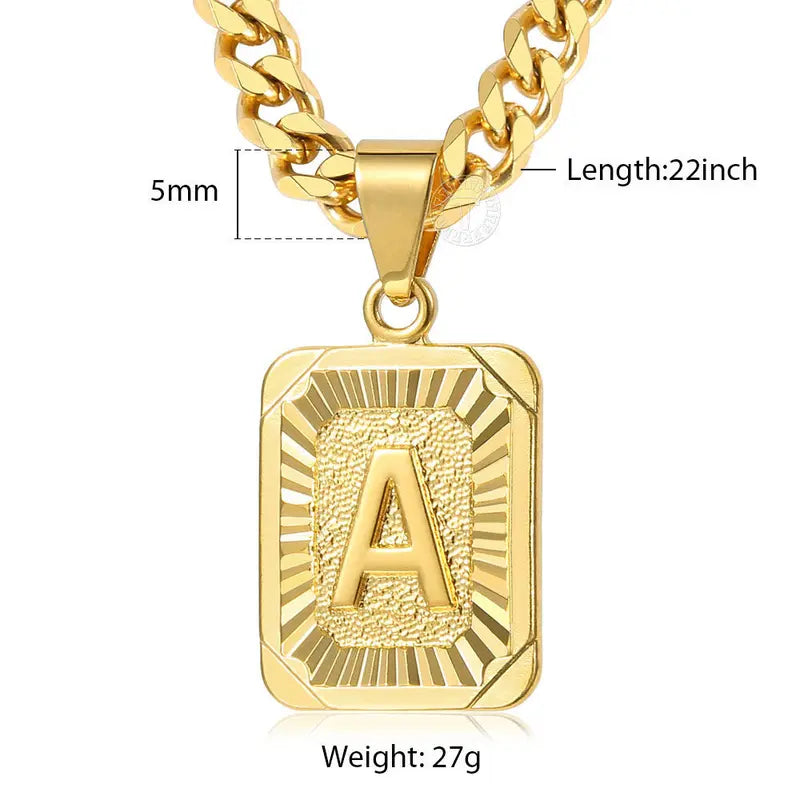 Gold Plated Square Capital Choker Alhpabets from A-Z 5mm 22inch Curb Chain Necklace