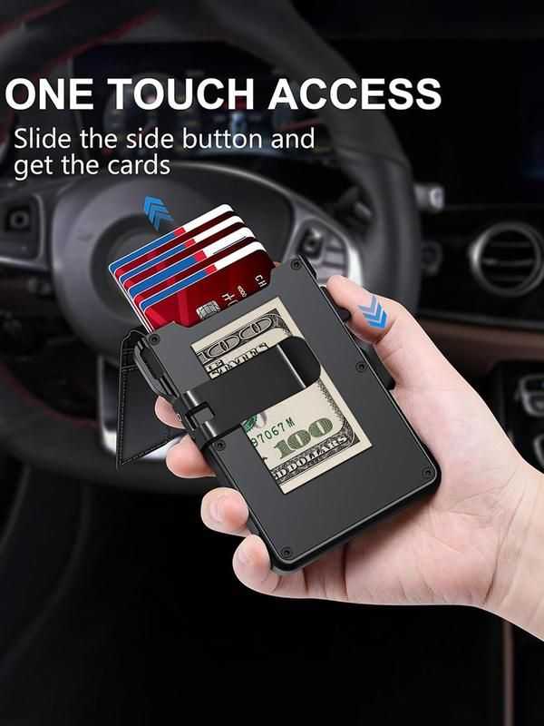 Minimalist Men’s Slim Wallet: 9 - 13 Cards, Money Clip, ID Window. RFID - Blocking, Aluminum Bifold Pop - Up SpringStatements