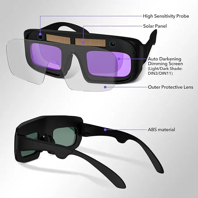 Auto-Darkening Welding Goggles | UV/IR Protection & 1/25000s Reaction - TIG/MIG/ARC Helmet with Clear Lens