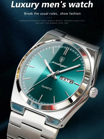 Men's Round Dial Analog Quartz Watch with Stainless Steel Strap, Business Fashion Watch, Modern Fashionable Wristwatch