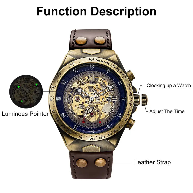 Automatic Mechanical Watch for Men-Classic Skeleton Dial Precision Wristwatch,Fashion Accessory with Retro Design,waterproof Gift for smart man