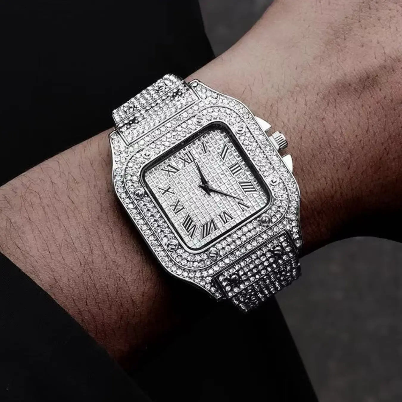 Men's Casual Fashion Quartz Watch, Elegant Square Dial Rhinestone Decorated Alloy Case Wristwatch, Classic Simple Fashion Street Style For All Seasons, Black Friday Deal Watch Suitable For Casual Business Wear, Birthday Christmas Gift