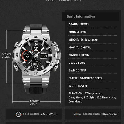 SKMEI Sport Digital Watch for Men Large Dial Outdoor Style Waterproof 50M Analog Digital Multifunction Wristwatch LED Chronograph