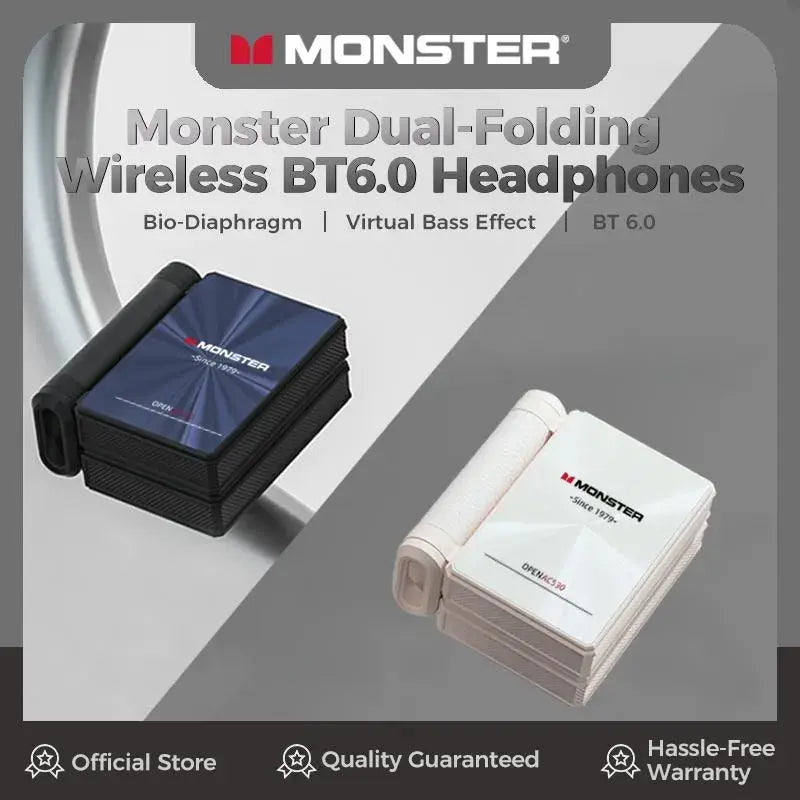 Monster Ear Buds - Headphones Bluetooth with Dual-Fold Design, Noise Isolation - 145H Playtime Wireless Earbuds Bluetooth 6.0, IPX5 Waterproof & Sweatproof Wireless Headphones, Headset Ideal Traveli