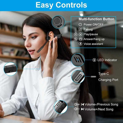 2B2C LK02 Bluetooth Air Conduction Headset with Mic, For Trucker Drivers, Open Ear Wireless Headphones with Bluetooth 5.1/Mute Function/aptX-HD/LL, for Online Meeting/Online Teaching/Office Home Business/Driving