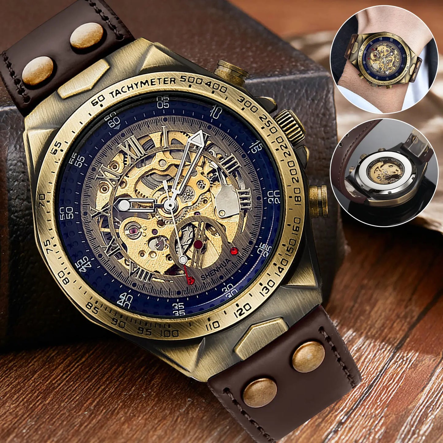 Automatic Mechanical Watch for Men-Classic Skeleton Dial Precision Wristwatch,Fashion Accessory with Retro Design,waterproof Gift for smart man