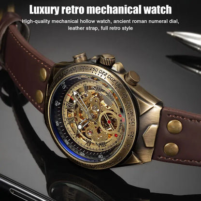 Automatic Mechanical Watch for Men-Classic Skeleton Dial Precision Wristwatch,Fashion Accessory with Retro Design,waterproof Gift for smart man