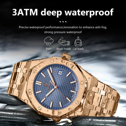 Luxury Waterproof Night Light Date Men's Watch, Stainless Steel Fashion Quartz Watch, Suitable for Daily Wear Fashion Men's Watch, Luminous Analog Watch, Waterproof Wristwatch, Fashionable Watch, Modern Waterproof Watch
