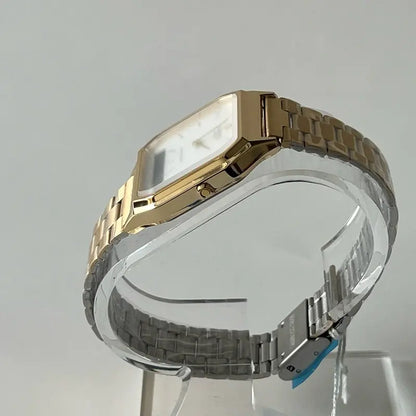 Digital Retro Stainless Steel Bracelet Water-Resistant Alarm Stopwatch Calendar Unisex Classic Design