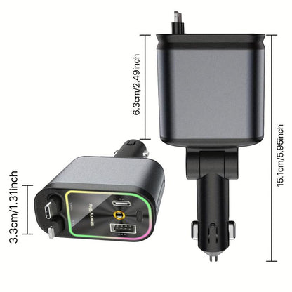 Car Roof Super Fast Retractable Car Charger with Anti-Tangle Retractable Cables, Dual Charge Port，Starlight In Roof Fast Charging Adapter -Automotive car charger starlight led charger