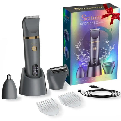 Scttomon 3 in 1 Electric Body Hair Trimmer,Groin Hair Trimmer for Men,Waterproof Electric Shaver Nose Hair Trimmer,Men's Hair Removal Device Cordless,Manscape Trimmer with Standing Recharge Dock