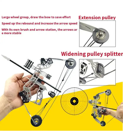 Sport-Partner Stainless Steel Mini Composite Bow and Arrow Toy Set with 8 Arrows Ideal for Beginners Practice Archery Compact Durable Gift Compound Bow