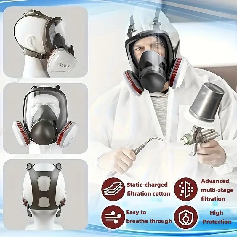 Reusable Full Face Mask with Filter Box, 17-in-1 Anti-Gas and Dust-Resistant Anti-Fog Full Face Mask Set for Painting, Woodworking, Construction, Grinding, Spraying and Chemicals