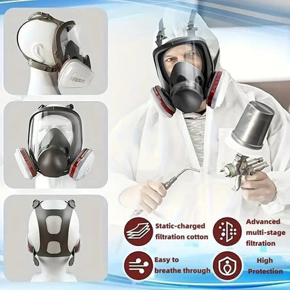 Reusable Full Face Mask with Filter Box, 17-in-1 Anti-Gas and Dust-Resistant Anti-Fog Full Face Mask Set for Painting, Woodworking, Construction, Grinding, Spraying and Chemicals