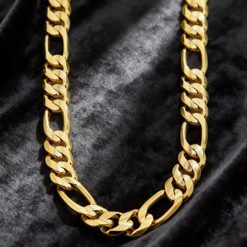 10mm Gold-Plated Figaro Chain Necklace for Men – 2mm/10mm Wide, 24" Italian-Style Cuban Link, Tarnish-Free Nanotech Coating, Hip Hop Streetwear, Minimalist Layering Jewelry, Gift for Him