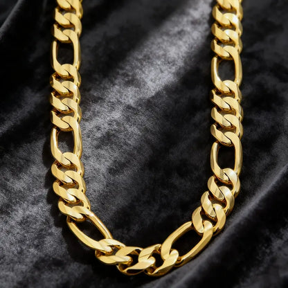 10mm Gold-Plated Figaro Chain Necklace for Men – 2mm/10mm Wide, 24" Italian-Style Cuban Link, Tarnish-Free Nanotech Coating, Hip Hop Streetwear, Minimalist Layering Jewelry, Gift for Him