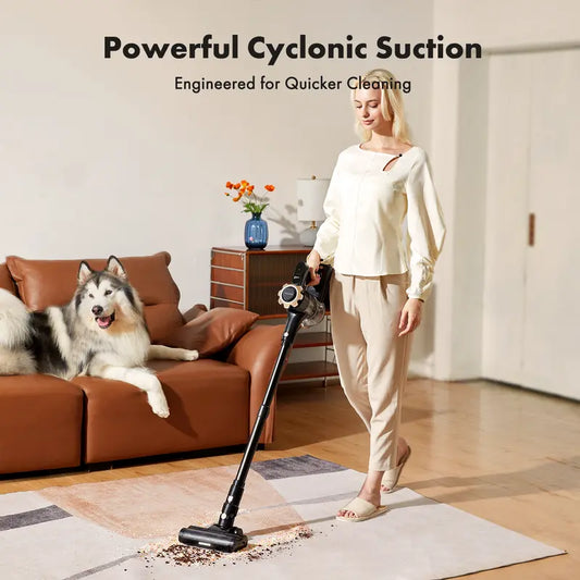 【 2025 newly upgraded】T350 cordless vacuum features an 8-in-1 lightweight design with up to 45 minutes of runtime and 33Kpa of powerful suction. This rechargeable cordless vacuum is ideal for carpets, tiles, pet hair, and hardwood floors.