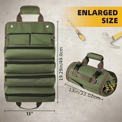 Tool Roll with Detachable Pouches Heavy Duty Roll Up Tool Bag for Carpenter Mechanic Electrician & Hobbyist Waterproof Adjustable Organizer Roll-Up DIY Enthusiastdetachable pouch