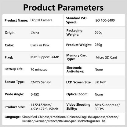 GLOBAL PICK 4K Digital Camera with 180° Flip Screen, 16X Digital Zoom Vlogging Camera, Autofocus Camera, Including Wide Angle & Macro Lens, 32GB TF Card, Ideal Gift Choice, Photographic Kit
