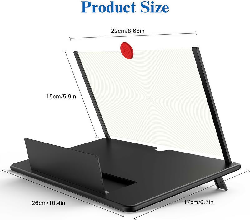 12" Screen Magnifier,3D HD Mobile Phone Magnifier Projector Screen Enlarger for Movies, Videos, and Gaming,Foldable Cell Phone Stand with Screen Amplifier,Supports All Smartphones (Black, 12inch)