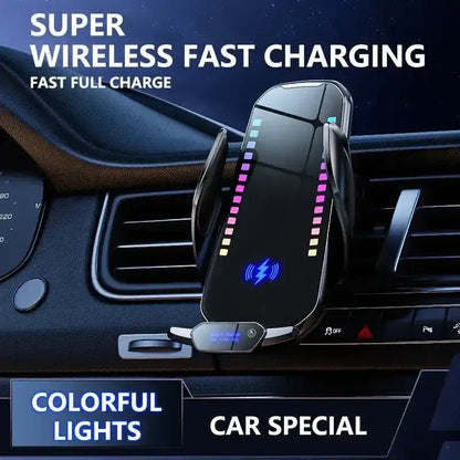 Wireless Charging Smart Rhythm Color Lights with Infrared Sensing, Adjustable Car Phone Holder & Retractable Stand for Music and Car Use magnetic phone holder, Car Wireless Charger, Wireless Fast Charging,summervibes