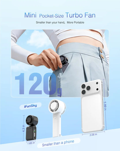Portable Handheld Turbo Fan 5-Speed Strong Airflow USB Rechargeable Mini Pocket Fan with Adjustable Lanyard for Outdoor Travel Gifts for Women & Men Travel Beach Summer Must-Have