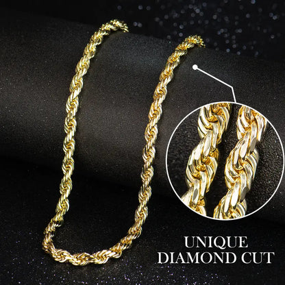 8mm Gold-Plated Rope Chain Necklace for Women and Men,Upgraded Shine, Faceted Cut, Tarnish-Free, Goldstone