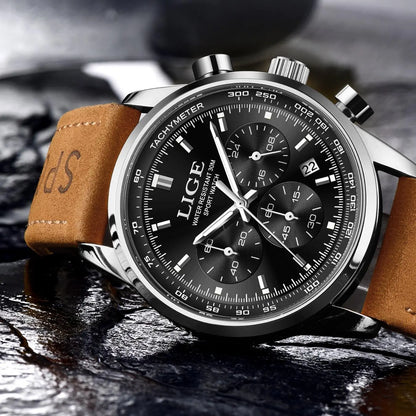 Lige Casual Gentleman Fashion Waterproof Luminous Calendar Chronograph Quartz