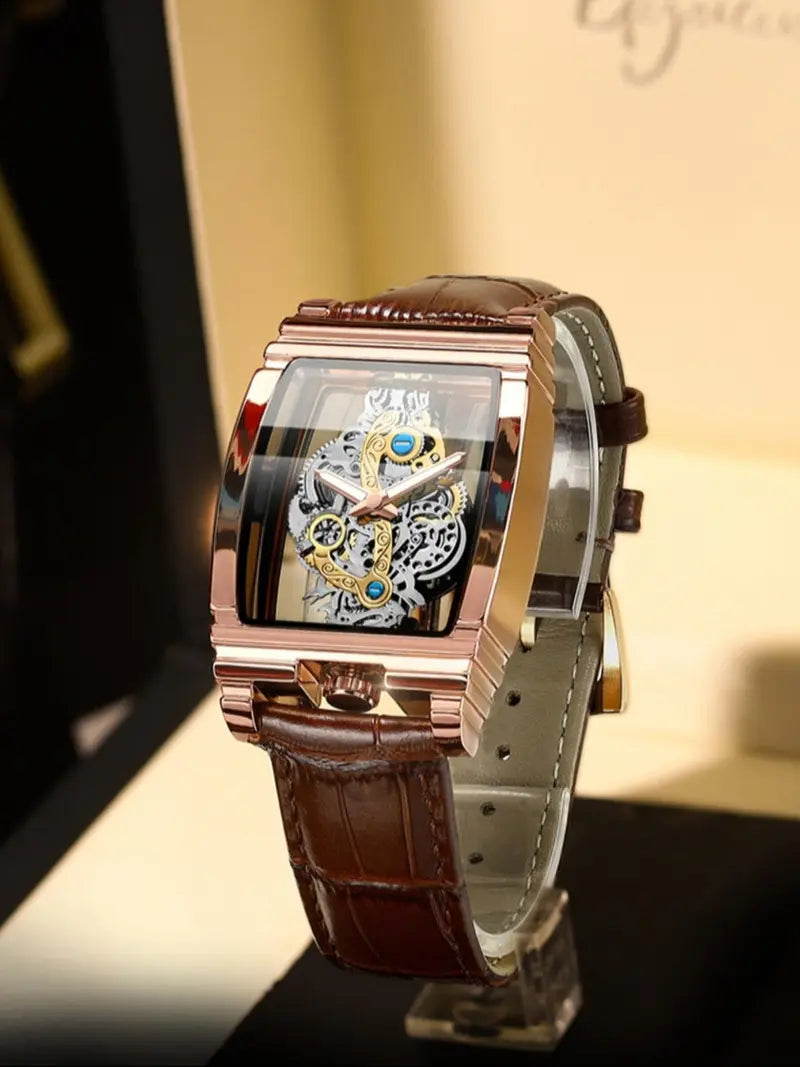 Men's Punk Fashion Barrel Shaped Quartz Watch, Mechanical Style Watch for Party, Daily Decor, Trendy All-match & Exquisite Watch for Birthday Gift with Box