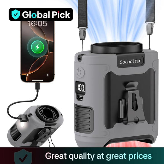 10000mAh/14500mAh Power Bank, Portable Waist Fan Clip-on Wearable Belt Personal Fan, Rechargeable Battery Operated With Flashlight Hands-Free 40H/67H Cooling, USB Cooling Fan For Outdoor