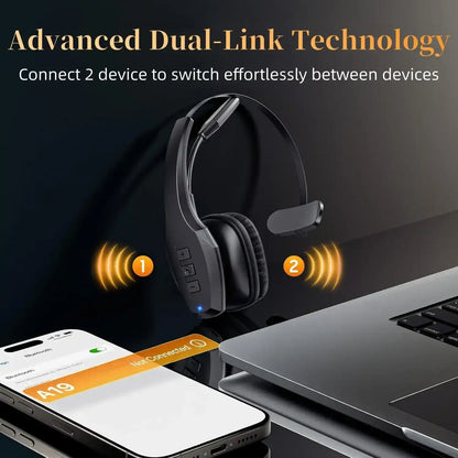 Bytewaveshop Trucker Bluetooth Headset, Wireless with Mic,Bluetooth Headset with ENC Dual Noise Cancelling Microphone & Mute Button, 55Hrs Working Time PC Headset for Cell Phones, Computer, Truck Driver Audio Headphone