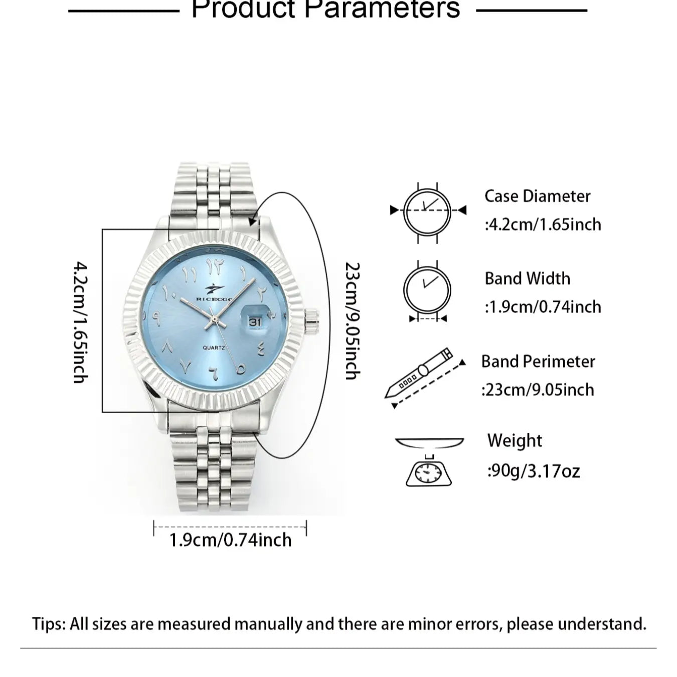 men's Quartz Analog Watch, Arabic numeral watch, Round dial watch, Stainless steel wristwatch, durable stainless steel strap, date function, suitable for any occasion, comes with a case