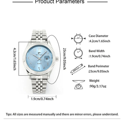 men's Quartz Analog Watch, Arabic numeral watch, Round dial watch, Stainless steel wristwatch, durable stainless steel strap, date function, suitable for any occasion, comes with a case