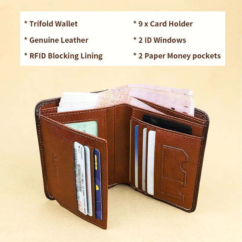 Genuine Leather Rfid Wallets for Men Vintage Short Multi Function ID Credit Card Holder Money Bag Ideal Gift