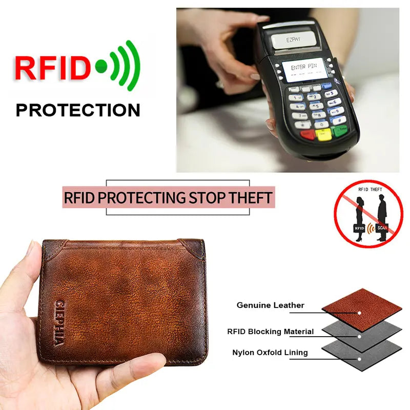 Genuine Leather Rfid Wallets for Men Vintage Short Multi Function ID Credit Card Holder Money Bag Ideal Gift