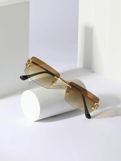 Summer Glasses, Square Rimless Summer Outfits Sunglasses for Women/Men, Elegant Summer Must Haves, Travel Essentials, Gift for Girlfriend/Bf