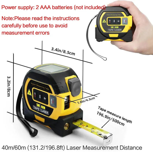 3-in-1 Digital Laser Tape Measure, 40m Laser Distance Measuring Tape with LCD Display & Self Locking Device, Accurate Measurement Tool for Area/Volume/Distance, Construction Tools, Hardware