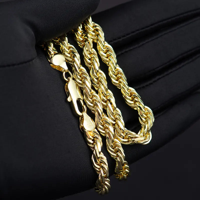 8mm Gold-Plated Rope Chain Necklace for Women and Men,Upgraded Shine, Faceted Cut, Tarnish-Free, Goldstone