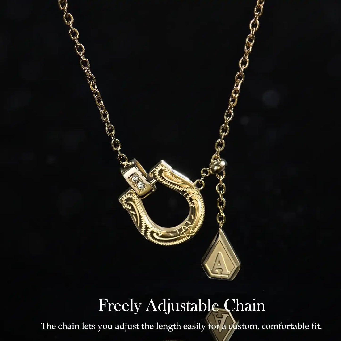 Plated Horseshoe Letter Pendant Necklace for Women, Western Cowgirl Lucky Charm Jewelry with Clear CZ Diamonds, Symbol of Good Luck & Protection