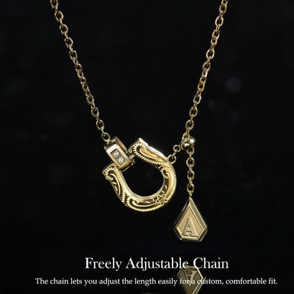 Plated Horseshoe Letter Pendant Necklace for Women, Western Cowgirl Lucky Charm Jewelry with Clear CZ Diamonds, Symbol of Good Luck & Protection
