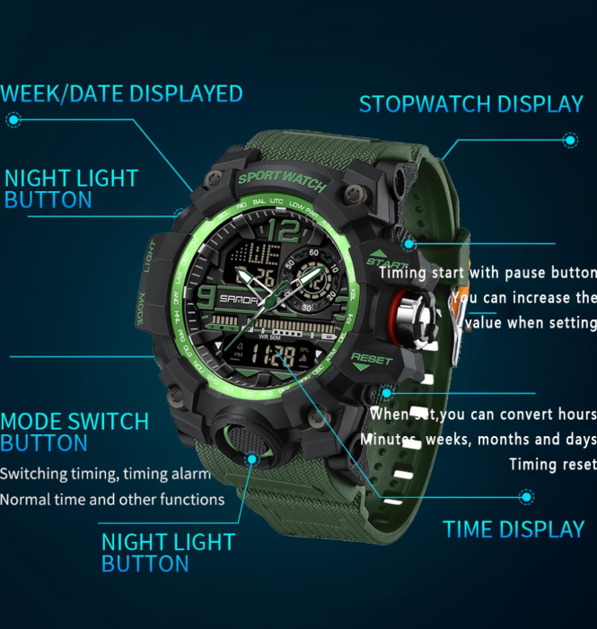 Men's Sportive Analog-digital Quartz Watch, Fashionable Waterproof Watch with Luminous & Alarm & Calendar Function, Waterproof Multifunctional Watch with Box