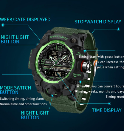 Men's Sportive Analog-digital Quartz Watch, Fashionable Waterproof Watch with Luminous & Alarm & Calendar Function, Waterproof Multifunctional Watch with Box