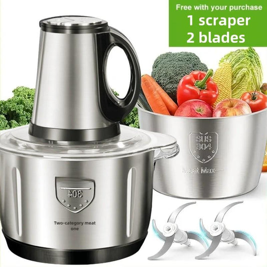 Stainless Steel Electric Meat Grinder & Food Processor with 3 Speeds, 101.44oz Capacity, Double Blade Design for Chopping, Mincing, and Slicing, Compact & Easy to Clean
