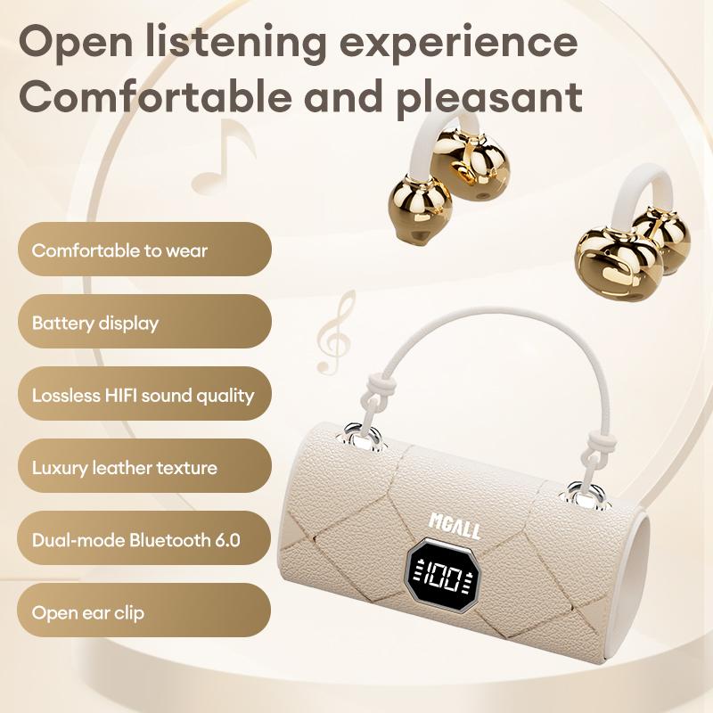 Fashionable Clip-On Wireless Headphones with Handbag‑Style Light‑Luxury Leather Texture, Comfortable Fit, 2025 Bluetooth 6.0, LED HD Display, HiFi Sound, Sport & Travel Ready, Perfect Gift for Girlfrie