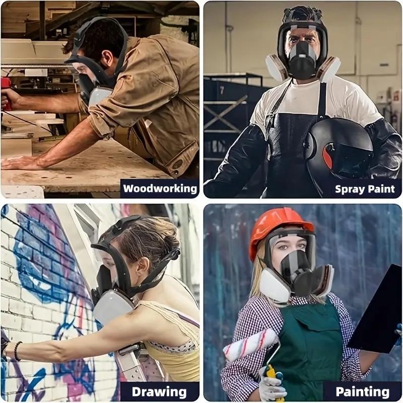Reusable Full Face Mask with Filter Box, 17-in-1 Anti-Gas and Dust-Resistant Anti-Fog Full Face Mask Set for Painting, Woodworking, Construction, Grinding, Spraying and Chemicals