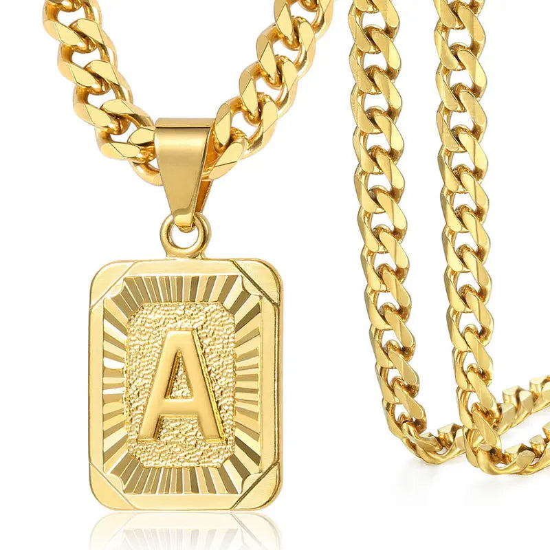 Gold Plated Square Capital Choker Alhpabets from A-Z 5mm 22inch Curb Chain Necklace