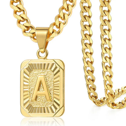 Gold Plated Square Capital Choker Alhpabets from A-Z 5mm 22inch Curb Chain Necklace