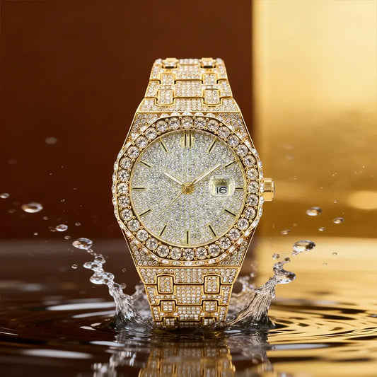 Luxury Rhinestone Embellished Watch, Classic Round Dial Quartz Watch, Fashion Timeless Classic Timepiece, Holiday Haul Flash Sale for Men, Shine at Work Lead with Brilliance