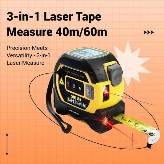 3-in-1 Digital Laser Tape Measure, 40m Laser Distance Measuring Tape with LCD Display & Self Locking Device, Accurate Measurement Tool for Area/Volume/Distance, Construction Tools, Hardware